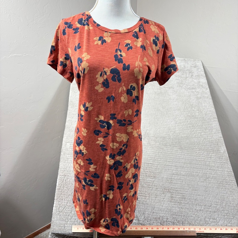 Toad&Co Windmere II SS Dress Rust Orange Floral T-Shirt Dress T1781910 Medium